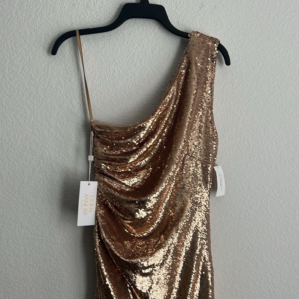 Ronny Kobo Kelly Sequin One-Shoulder Dress, Metallic Gold Size S - Picture 8 of 13